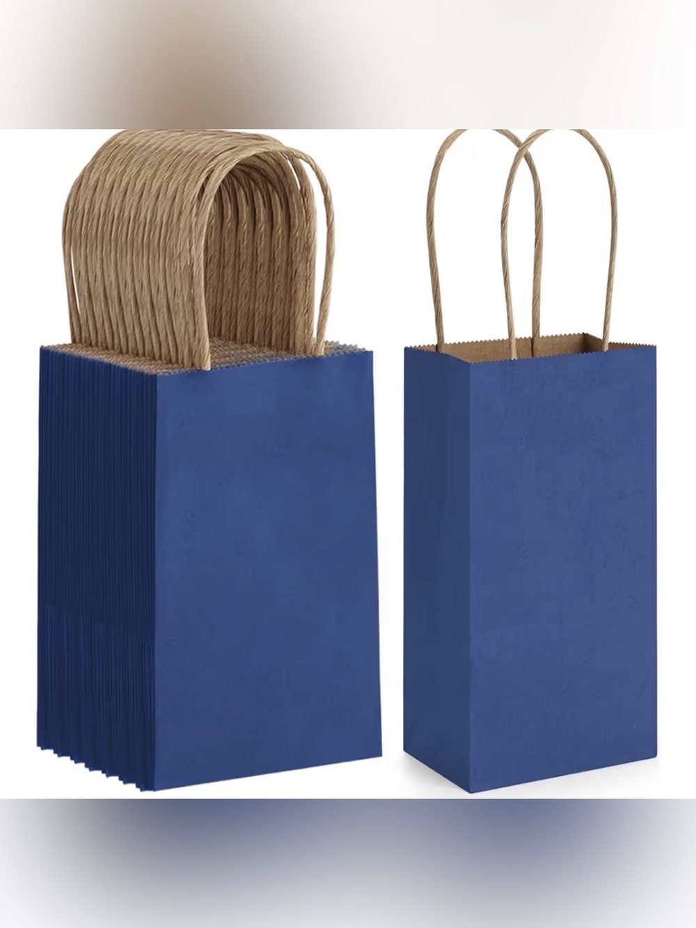 Navy Blue Kraft Paper Gift Bags with Twisted Brown Handles - 20 pack